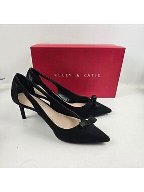 Kelly & Katie Heels KK Zonya Womens Size 9.5M Black Suede Shoes Bow Accent